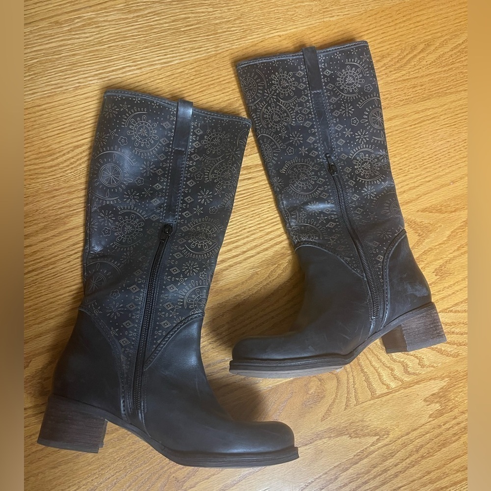 Anthropologie Biviel Black Bohemian Leather Heeled Riding Boots Size 36